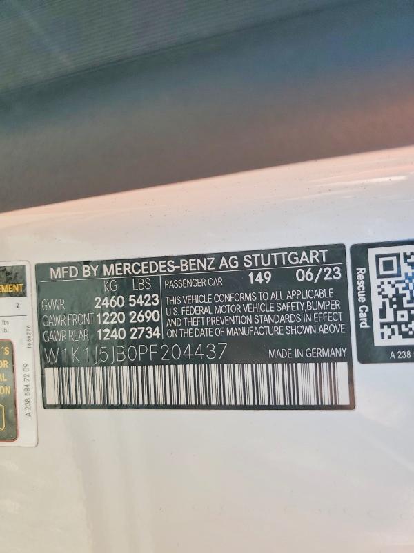 Продажа на аукционе авто 2023 Mercedes-benz E, vin: W1K1J5JB0PF204437, номер лота: 45848866