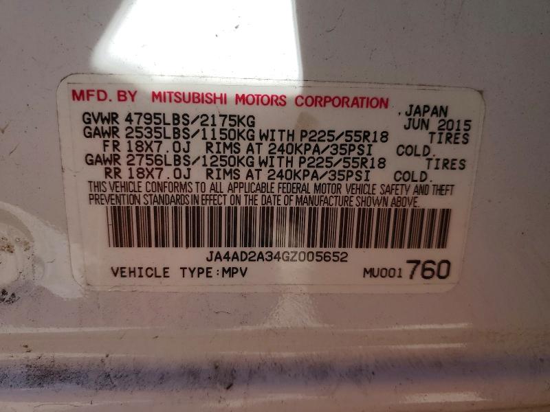 Продаж на аукціоні авто 2016 Mitsubishi Outlander, vin: JA4AD2A34GZ005652, номер лоту: 46284486