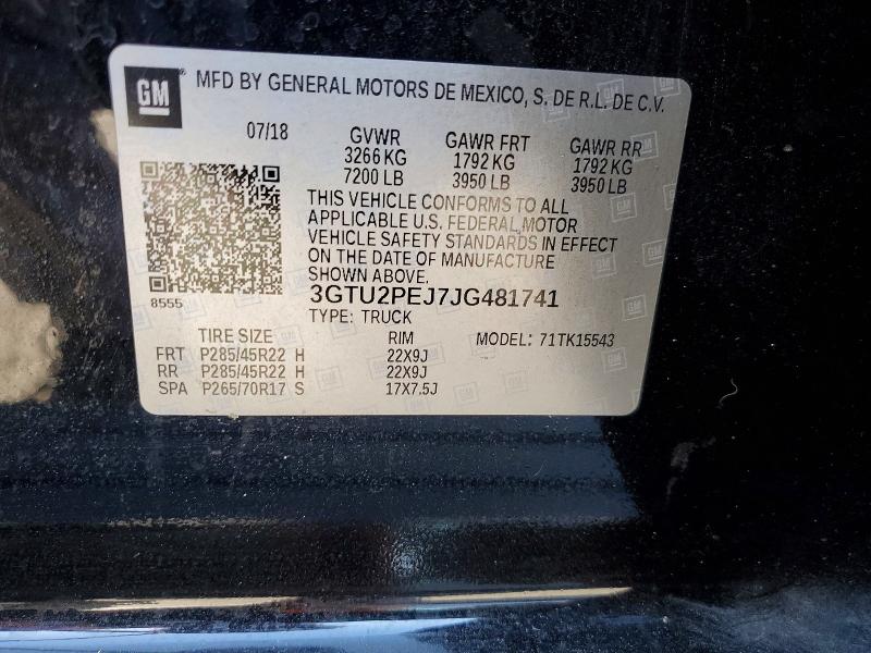 2018 Gmc 1500 მანქანა იყიდება აუქციონზე, vin: 3GTU2PEJ7JG481741, აუქციონის ნომერი: 41636416