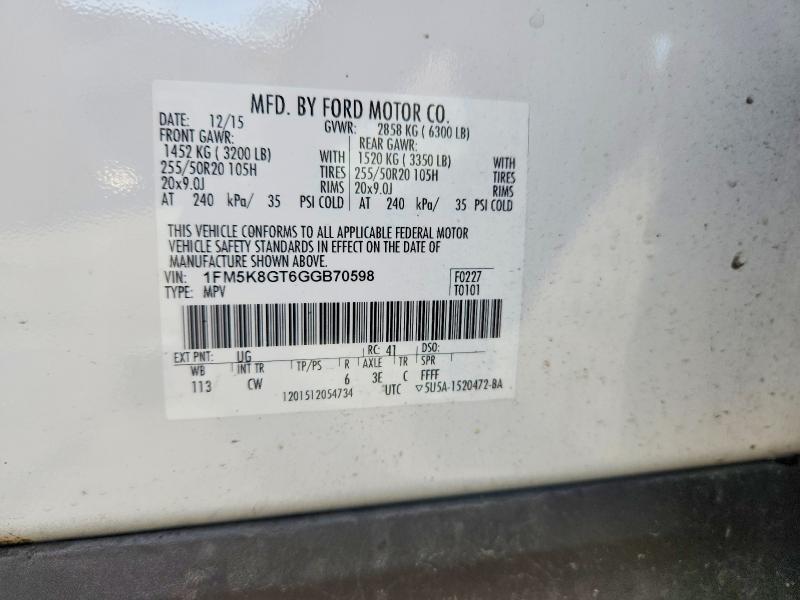Auction sale of the 2016 Ford Explorer, vin: 1FM5K8GT6GGB70598, lot number: 45914366