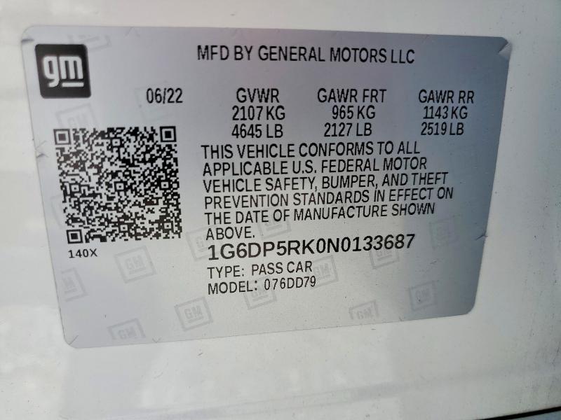 Auction sale of the 2022 Cadillac Ct5, vin: 1G6DP5RK0N0133687, lot number: 79430745