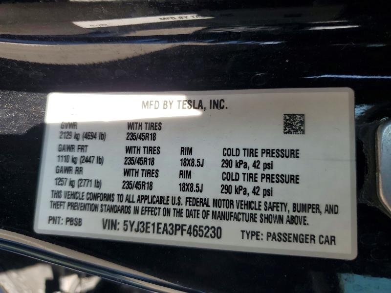 46712126 :رقم المزاد ، 5YJ3E1EA3PF465230 vin ، 2023 Tesla Model 3 مزاد بيع