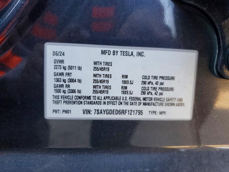 Aukcja sprzedaży 2024 Tesla Y, vin: 7SAYGDED6RF121795, numer aukcji: 46242996