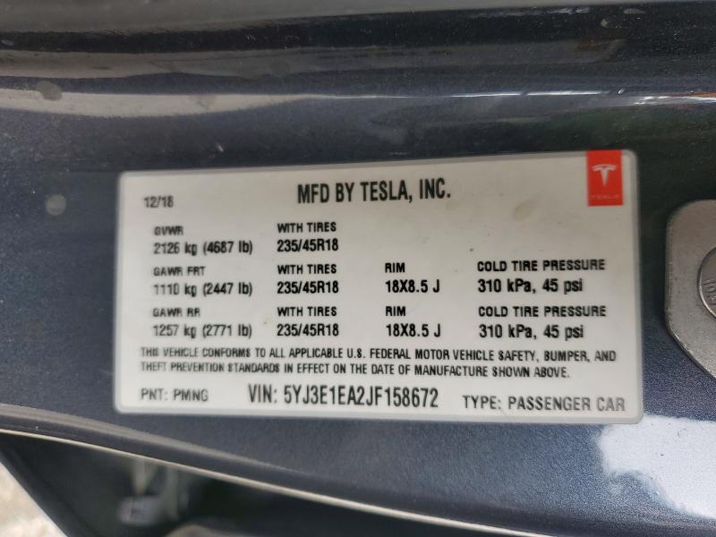 Продажа на аукционе авто 2018 Tesla Model 3, vin: 5YJ3E1EA2JF158672, номер лота: 45489766