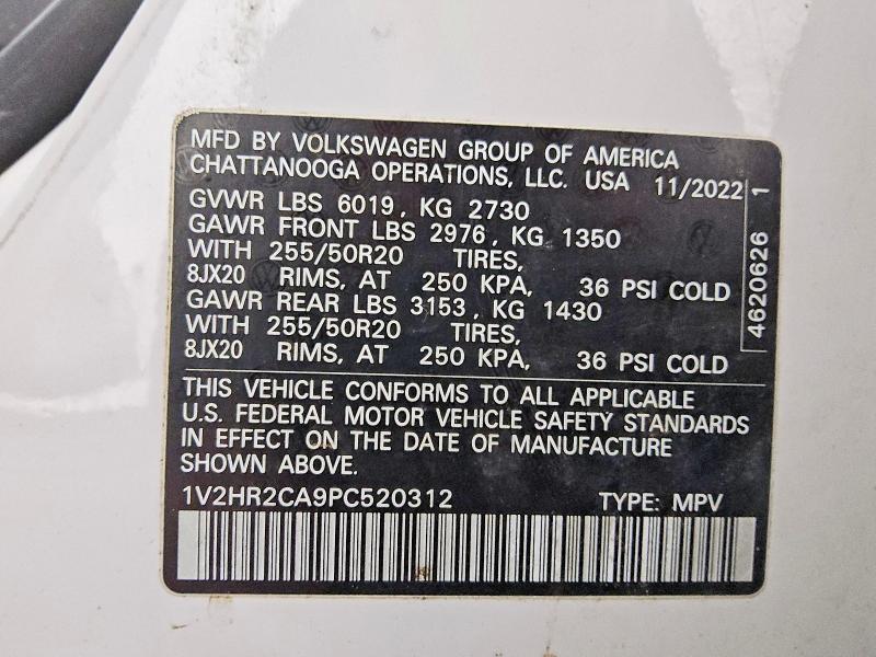 46768976 :رقم المزاد ، 1V2HR2CA9PC520312 vin ، 2023 Volkswagen Atlas مزاد بيع
