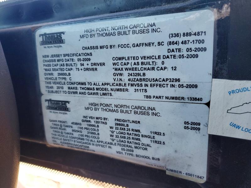Продаж на аукціоні авто 2010 Freigliner Chassis, vin: 4UZABRDU5ACAP3296, номер лоту: 47037826