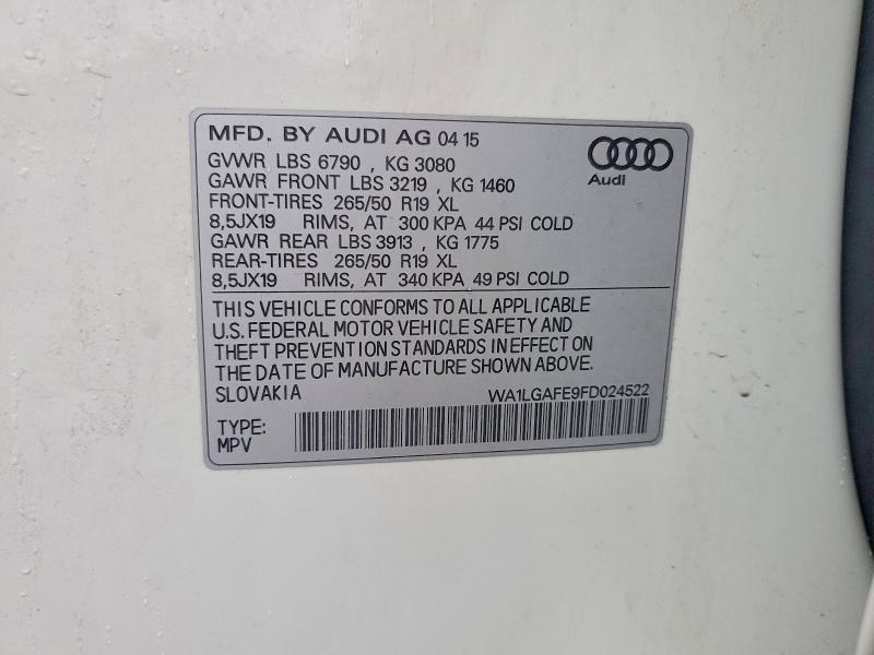 2015 Audi Q7 მანქანა იყიდება აუქციონზე, vin: WA1LGAFE9FD024522, აუქციონის ნომერი: 47266586