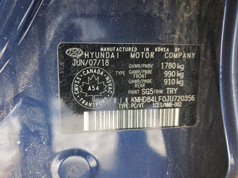 Продаж на аукціоні авто 2018 Hyundai Elantra, vin: KMHD84LF0JU720356, номер лоту: 78341185