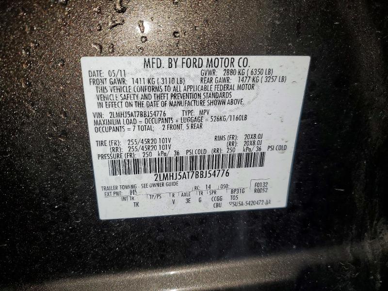 45820216 :رقم المزاد ، 2LMHJ5AT7BBJ54776 vin ، 2011 Lincoln Mkt مزاد بيع
