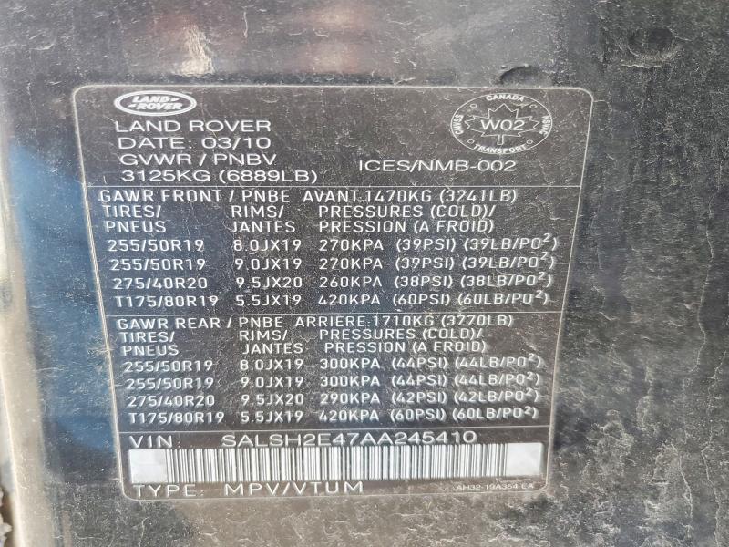 Aukcja sprzedaży 2010 Land Rover Range Rover Sport, vin: SALSH2E47AA245410, numer aukcji: 46524386