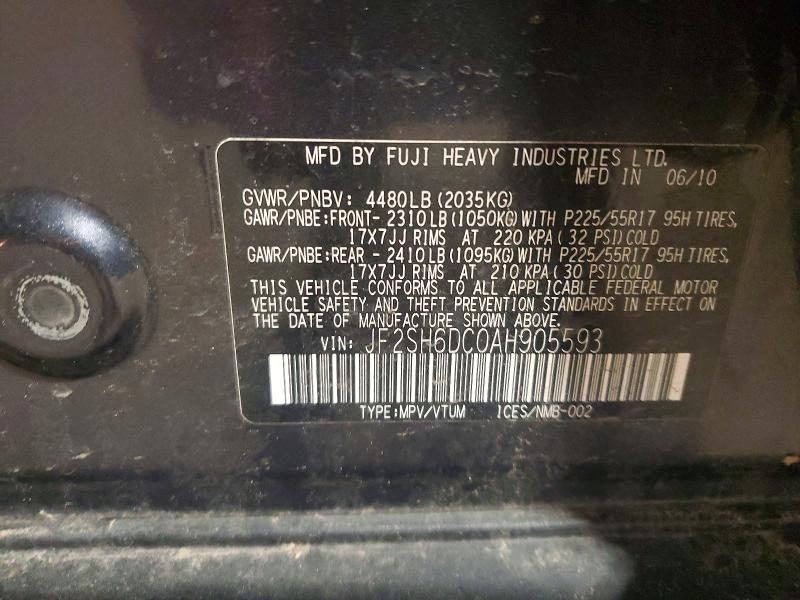 45580396 :رقم المزاد ، JF2SH6DC0AH905593 vin ، 2010 Subaru Forester مزاد بيع