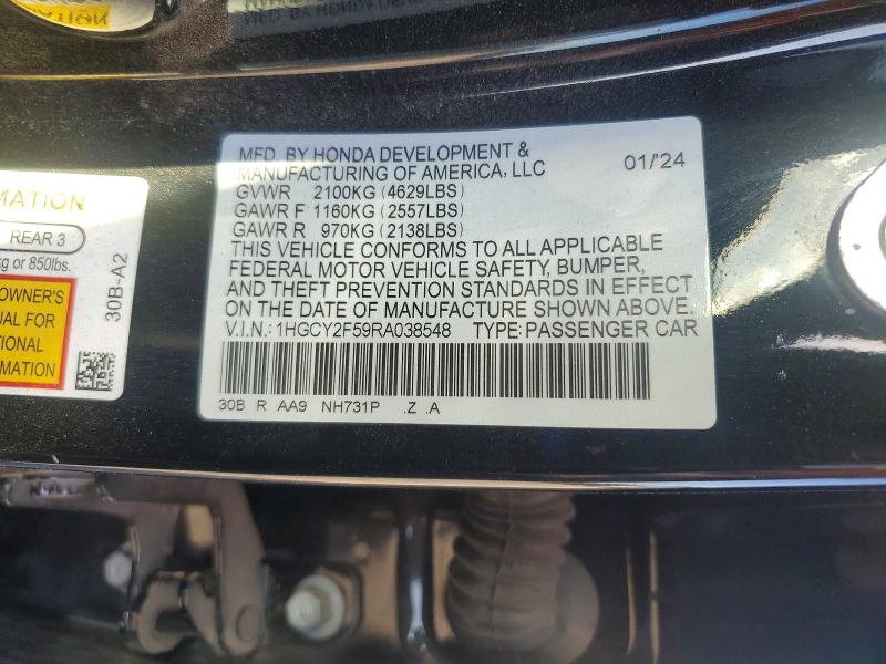 Продажа на аукционе авто 2024 Honda Accord, vin: 1HGCY2F59RA038548, номер лота: 46346216