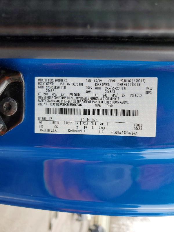 2019 Ford F150 მანქანა იყიდება აუქციონზე, vin: 1FTEX1EP3KKE99736, აუქციონის ნომერი: 79458945