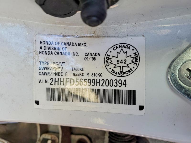 2009 Acura Csx მანქანა იყიდება აუქციონზე, vin: 2HHFD56599H200394, აუქციონის ნომერი: 77498405