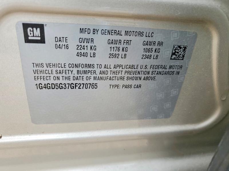 Aukcja sprzedaży 2016 Buick Lacrosse, vin: 1G4GD5G37GF270765, numer aukcji: 45799206