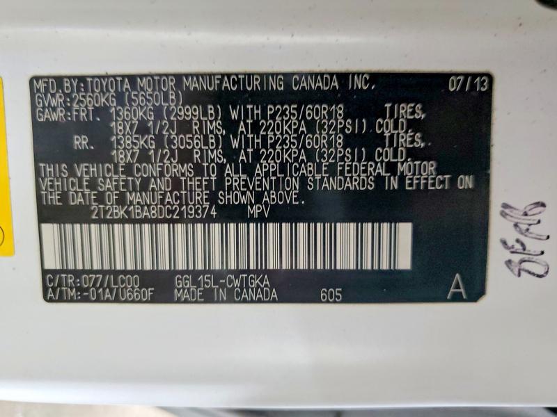 Aukcja sprzedaży 2013 Lexus Rx 350, vin: 2T2BK1BA8DC219374, numer aukcji: 46420556