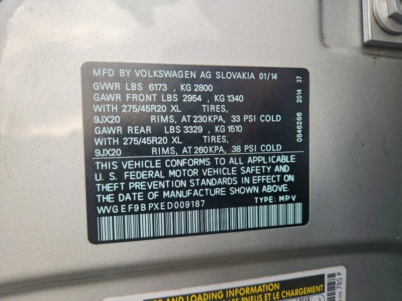 41603486 :رقم المزاد ، WVGEF9BPXED009187 vin ، 2014 Volkswagen Touareg مزاد بيع