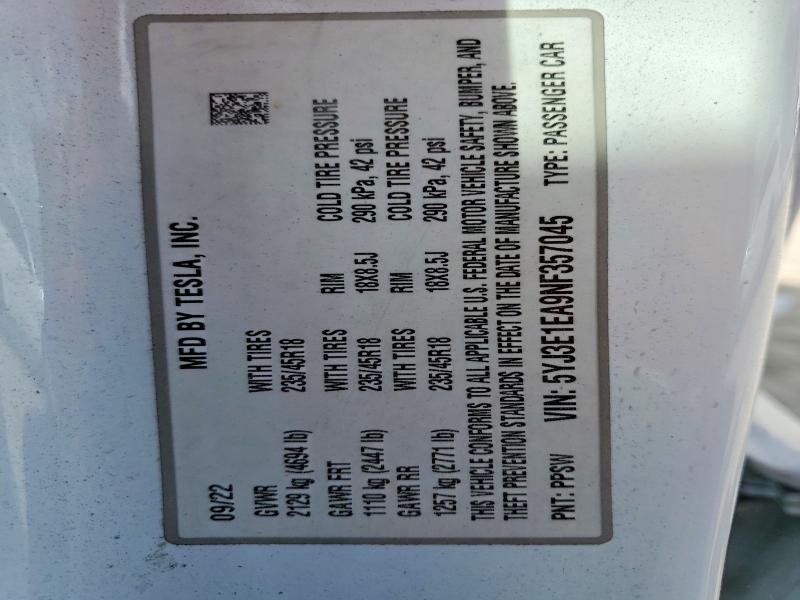 Продаж на аукціоні авто 2022 Tesla Model 3, vin: 5YJ3E1EA9NF357045, номер лоту: 79319525