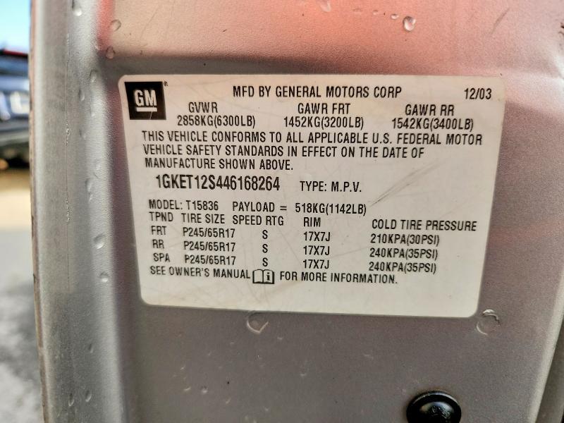 Aukcja sprzedaży 2004 Gmc Envoy, vin: 1GKET12S446168264, numer aukcji: 79207445