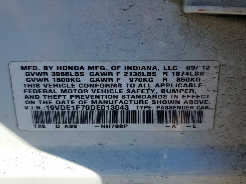46043276 :رقم المزاد ، 19VDE1F70DE013043 vin ، 2013 Acura Ilx مزاد بيع