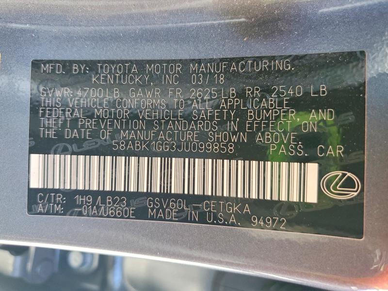 46364966 :رقم المزاد ، 58ABK1GG3JU099858 vin ، 2018 Lexus Es 350 مزاد بيع
