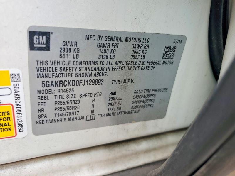 Продажа на аукционе авто 2015 Buick Enclave, vin: 5GAKRCKD0FJ129893, номер лота: 46269526