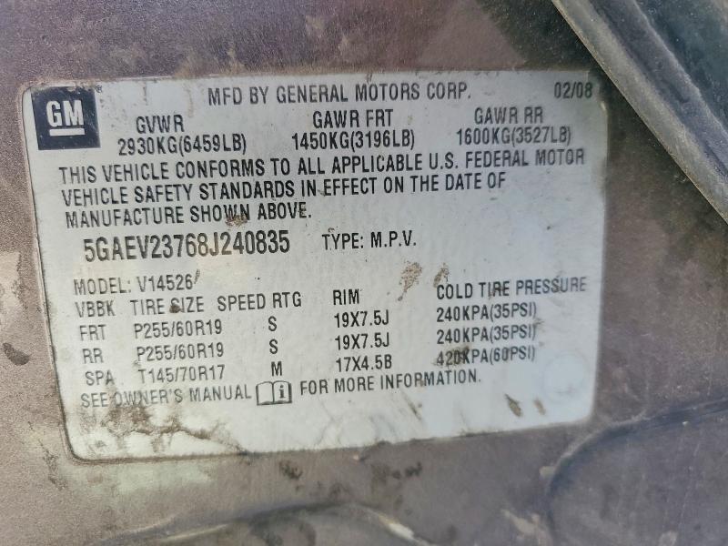 2008 Buick Enclave მანქანა იყიდება აუქციონზე, vin: 5GAEV23768J240835, აუქციონის ნომერი: 78452115