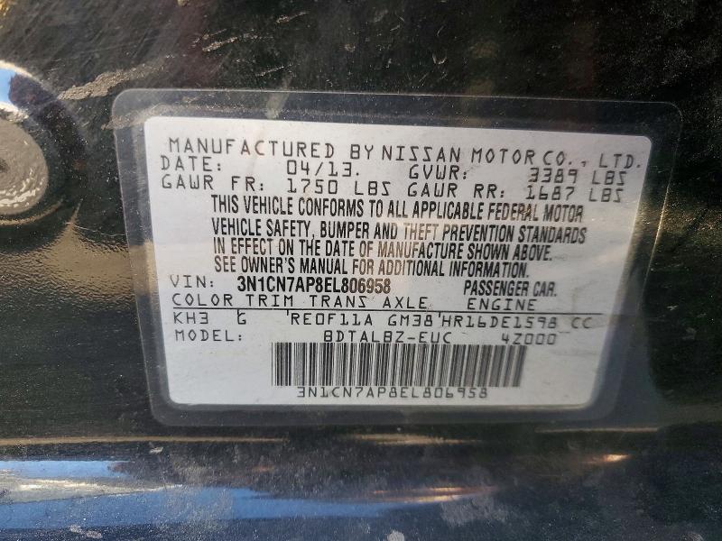 Продажа на аукционе авто 2014 Nissan Versa, vin: 3N1CN7AP8EL806958, номер лота: 46258196