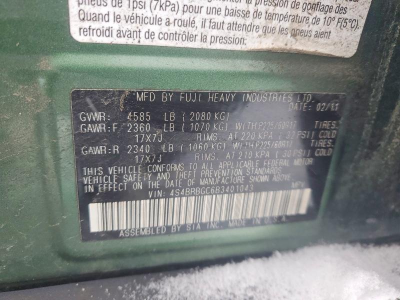 Aukcja sprzedaży 2011 Subaru Outback, vin: 4S4BRBGC6B3401043, numer aukcji: 41795846