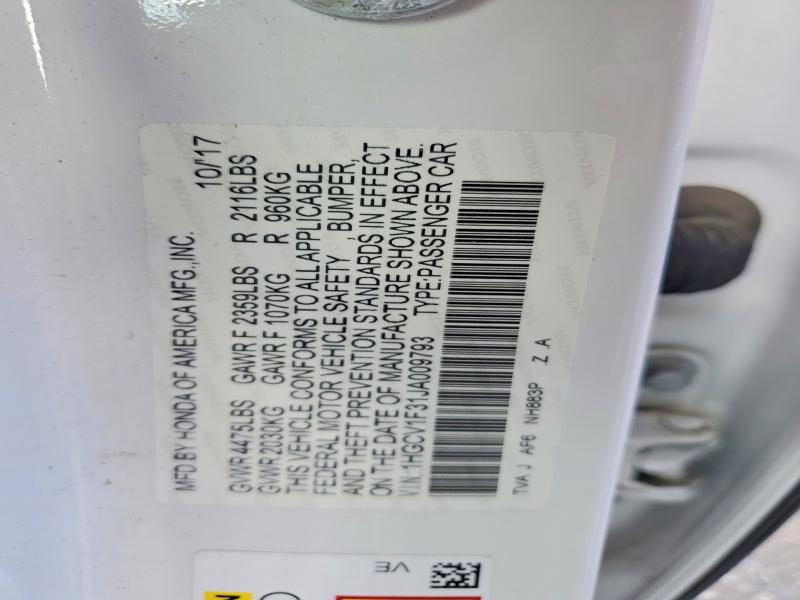 Продажа на аукционе авто 2018 Honda Accord, vin: 1HGCV1F31JA009793, номер лота: 48305456