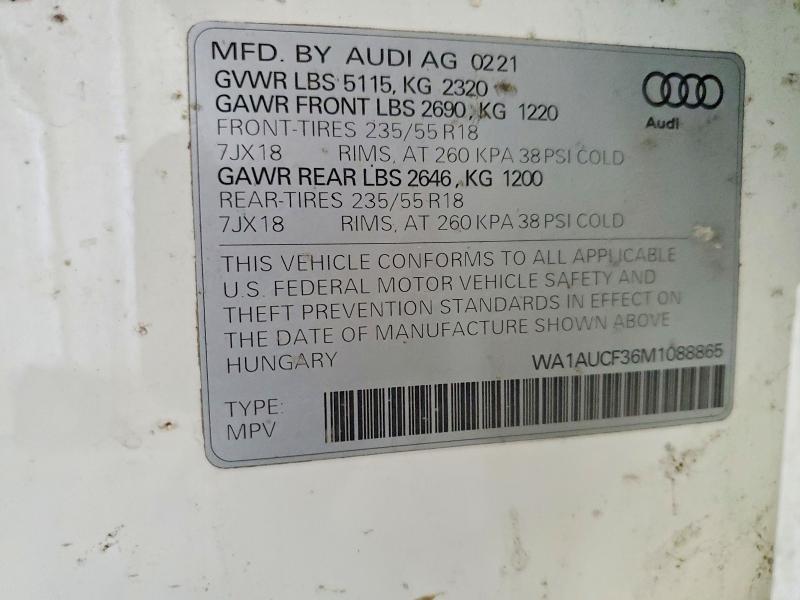 2021 Audi Q3 მანქანა იყიდება აუქციონზე, vin: WA1AUCF36M1088865, აუქციონის ნომერი: 47691986