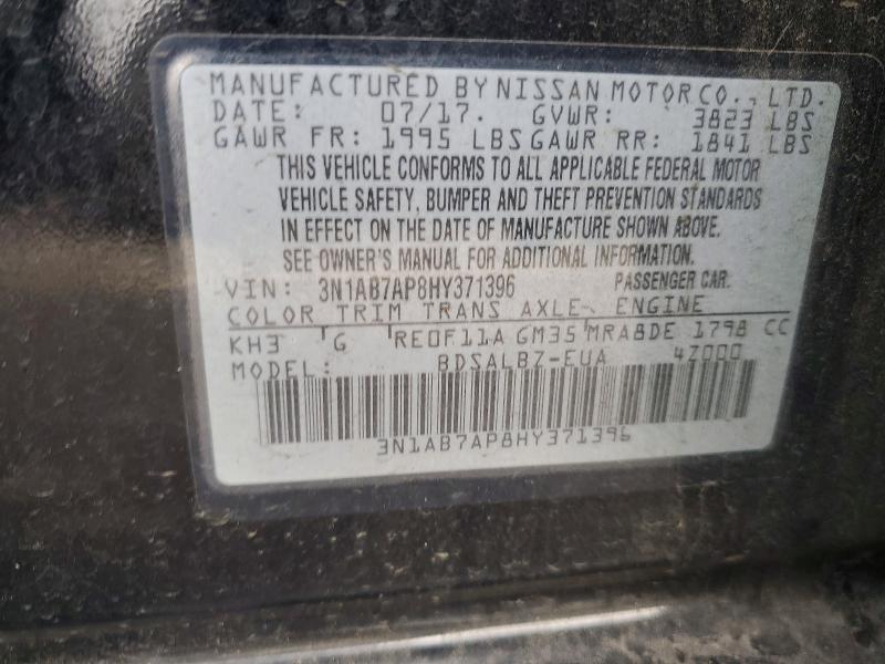76963765 :رقم المزاد ، 3N1AB7AP8HY371396 vin ، 2017 Nissan Sentra مزاد بيع
