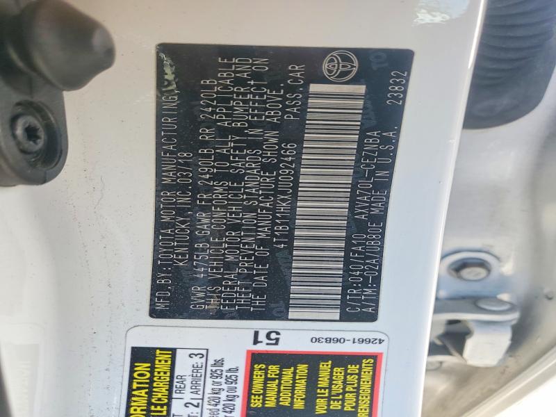 Продажа на аукционе авто 2018 Toyota Camry, vin: 4T1B11HKXJU092466, номер лота: 48058326