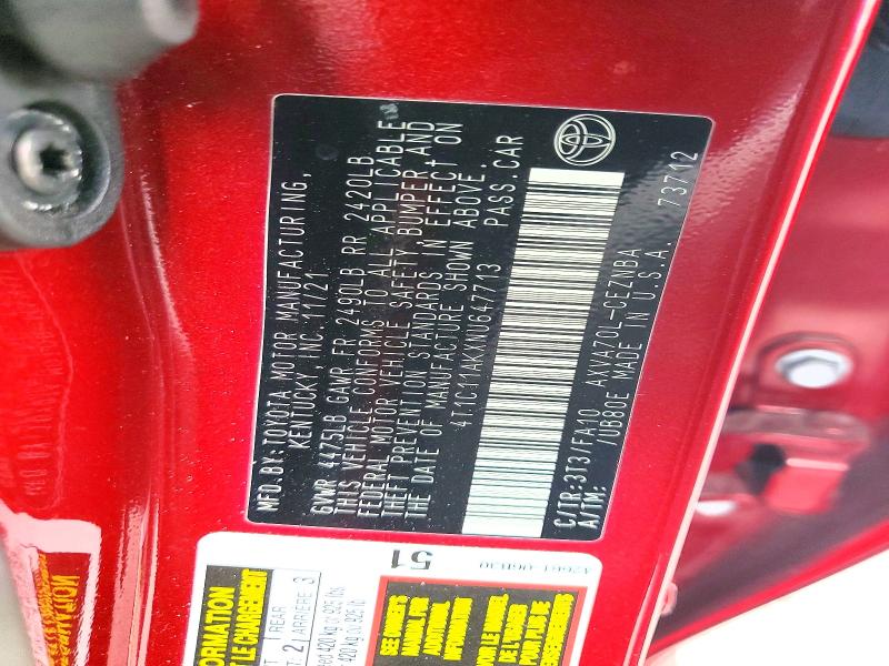 2022 Toyota Camry მანქანა იყიდება აუქციონზე, vin: 4T1C11AKXNU647713, აუქციონის ნომერი: 46651726
