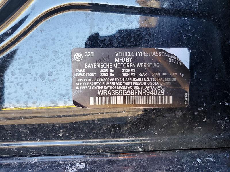 Продажа на аукционе авто 2015 Bmw 335, vin: WBA3B9G58FNR94029, номер лота: 46125856