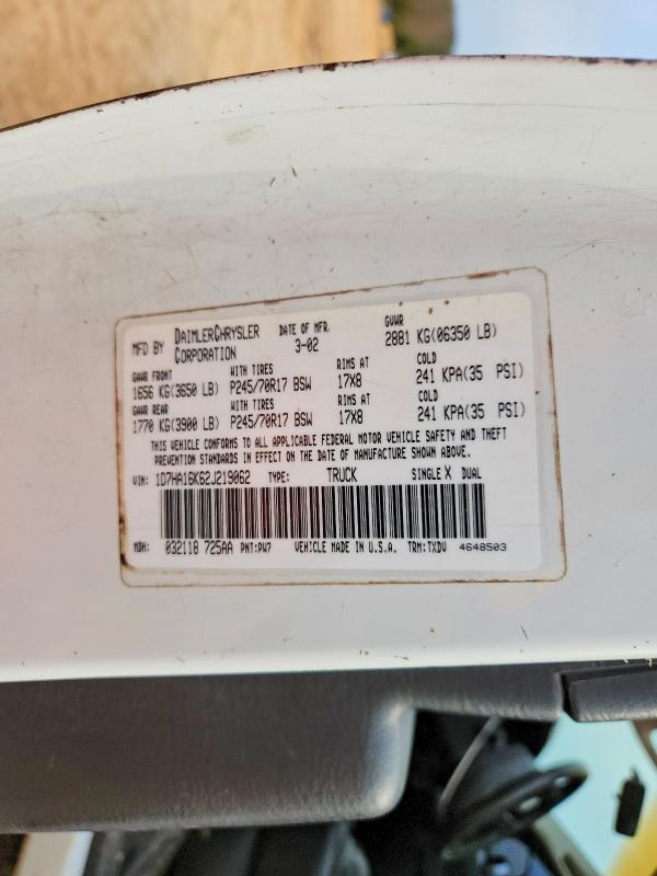 Aukcja sprzedaży 2002 Dodge Ram 1500, vin: 1D7HA16K62J219062, numer aukcji: 79691145