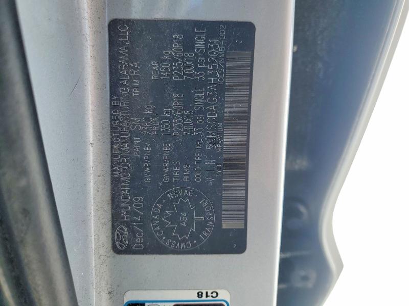 Продажа на аукционе авто 2010 Hyundai Santa Fe, vin: 5NMSGDAG3AH352031, номер лота: 79166585