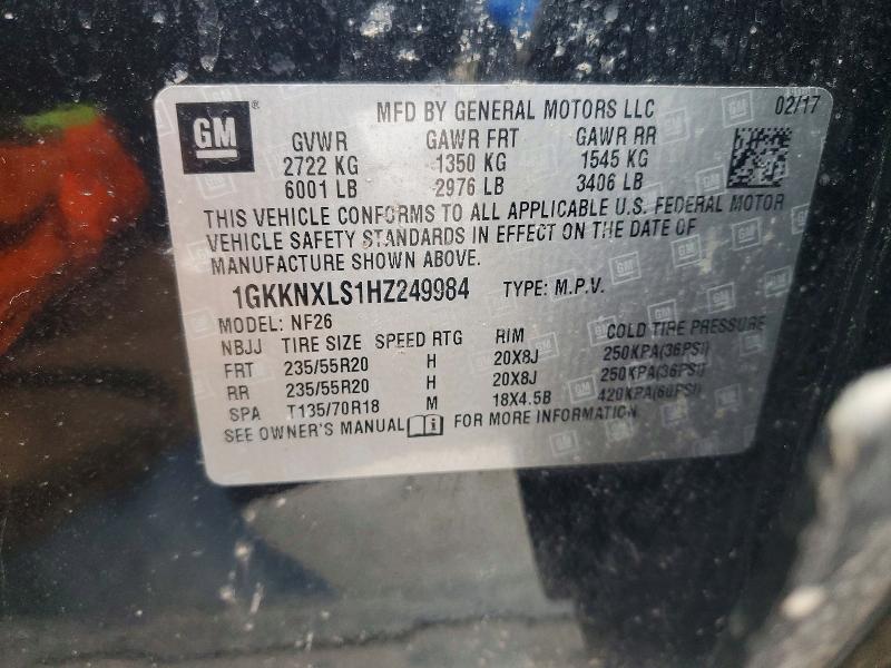 Aukcja sprzedaży 2017 Gmc Acadia, vin: 1GKKNXLS1HZ249984, numer aukcji: 45791496