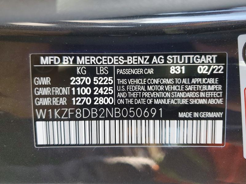 Продаж на аукціоні авто 2022 Mercedes-benz E, vin: W1KZF8DB2NB050691, номер лоту: 47585486