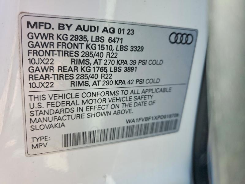 Продаж на аукціоні авто 2023 Audi Q8, vin: WA1FVBF1XPD018705, номер лоту: 47433966
