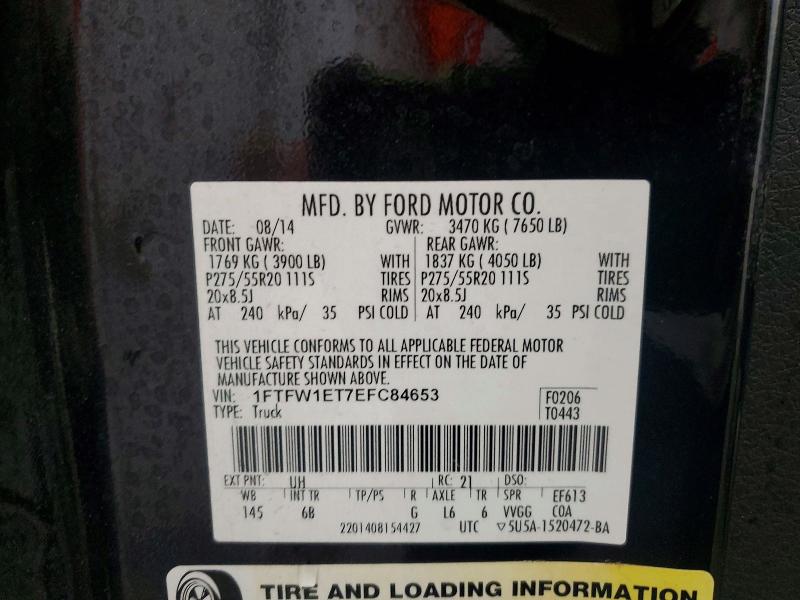 2014 Ford F150 მანქანა იყიდება აუქციონზე, vin: 1FTFW1ET7EFC84653, აუქციონის ნომერი: 45619576