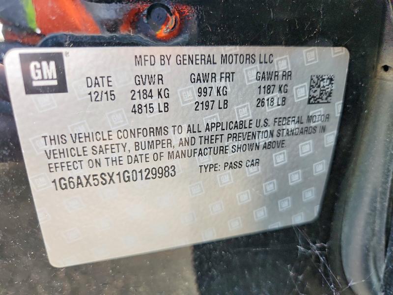 Aukcja sprzedaży 2016 Cadillac Cts, vin: 1G6AX5SX1G0129983, numer aukcji: 46887666