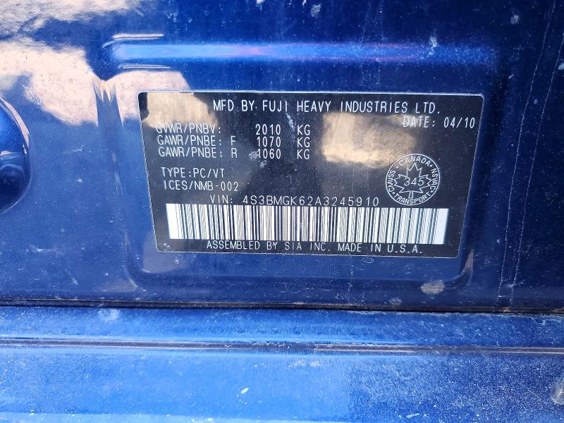 2010 Subaru Legacy მანქანა იყიდება აუქციონზე, vin: 4S3BMGK62A3245910, აუქციონის ნომერი: 79053455