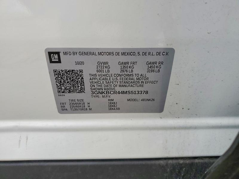 Aukcja sprzedaży 2021 Chevrolet Blazer, vin: 3GNKBCR44MS513378, numer aukcji: 47935066