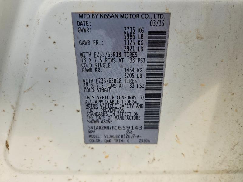 45624796 :رقم المزاد ، 5N1AR2MN7FC659143 vin ، 2015 Nissan Pathfinder مزاد بيع