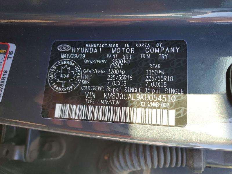 2019 Hyundai Tucson მანქანა იყიდება აუქციონზე, vin: KM8J3CAL9KU054510, აუქციონის ნომერი: 42011076