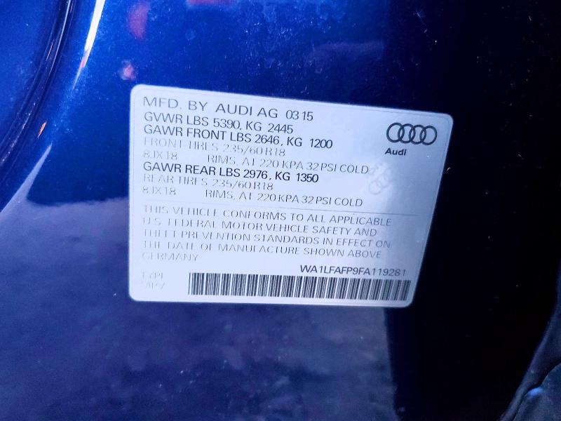 Aukcja sprzedaży 2015 Audi Q5, vin: WA1LFAFP9FA119281, numer aukcji: 46233756