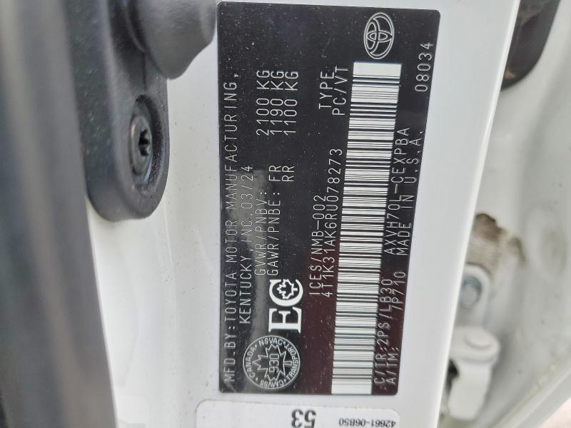 46640856 :رقم المزاد ، 4T1K31AK6RU078273 vin ، 2024 Toyota Camry Hybrid مزاد بيع