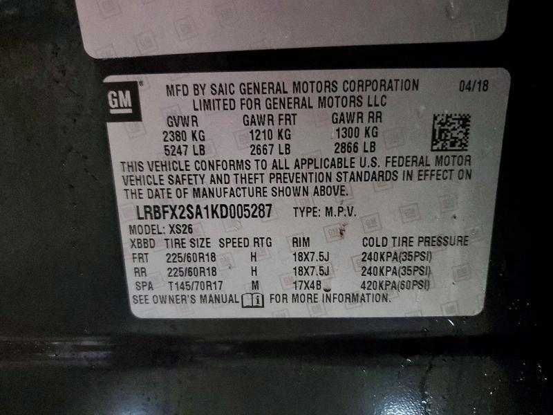 Aukcja sprzedaży 2019 Buick Envision, vin: LRBFX2SA1KD005287, numer aukcji: 41606586
