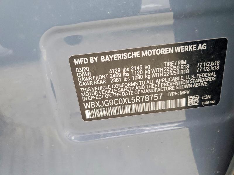 41881136 :رقم المزاد ، WBXJG9C0XL5R78757 vin ، 2020 Bmw X1 مزاد بيع